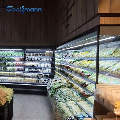 4つの層のフルーツの表示クーラー、薄板にされた風のカーテンの野菜表示冷却装置